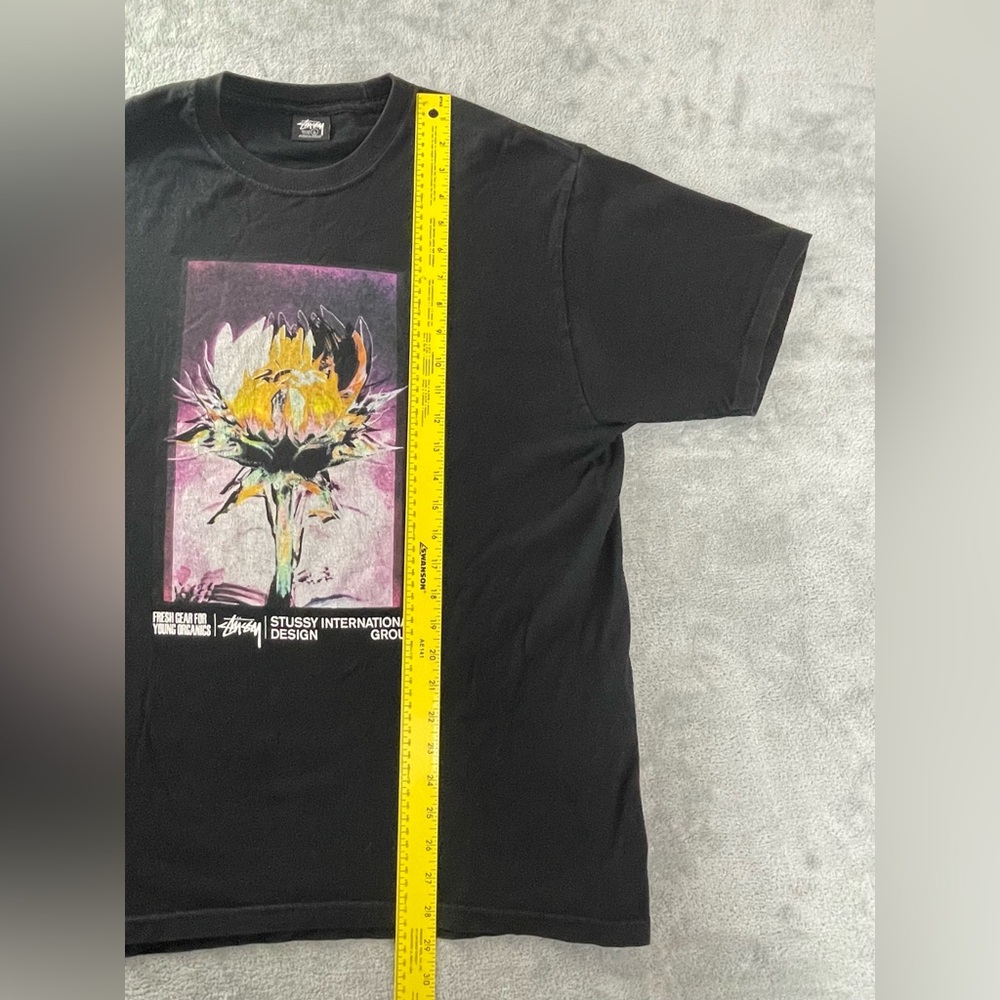 Stussy Black Shirt Size L Short Sleeve Cotton Streetwear Floral Fresh Gear - Picture 11 of 16